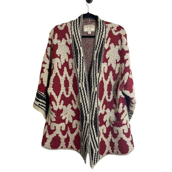 Lucky Brand Sweaters - Lucky Brand Women Sweater Size M Red Open Front Cardigan Black Oversized Soft